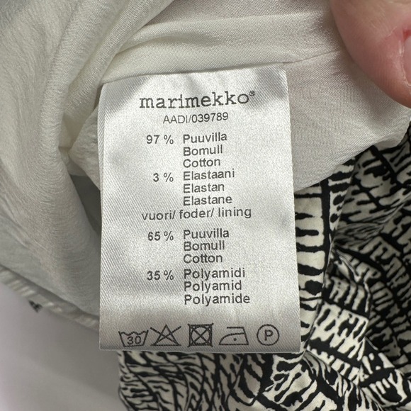 Marimekko AADI Dress Size EU 34 US Small Black Cream Print Cotton Blend - Picture 6 of 8
